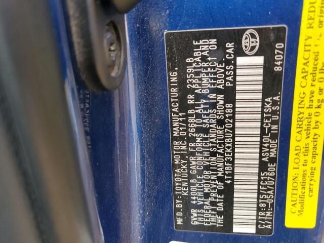 4T1BF3EKXBU702188 - 2011 TOYOTA CAMRY BASE BLUE photo 12