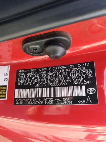 JTKJF5C77D3050660 - 2013 TOYOTA SCION TC RED photo 12