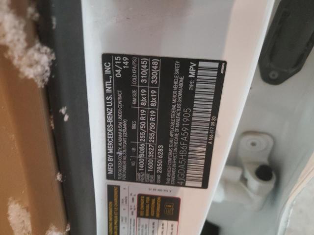 4JGDA5HB6FA591905 - 2015 MERCEDES-BENZ ML 350 4MATIC WHITE photo 13