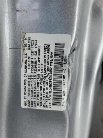 5FNRL5H63FB014652 - 2015 HONDA ODYSSEY EXL SILVER photo 13