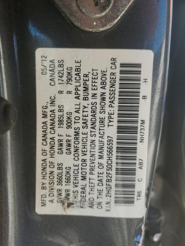 2HGFB2F50CH566597 - 2012 HONDA CIVIC LX GRAY photo 12