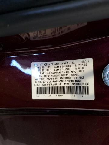 1HGCR3F87FA019232 - 2015 HONDA ACCORD EXL MAROON photo 12