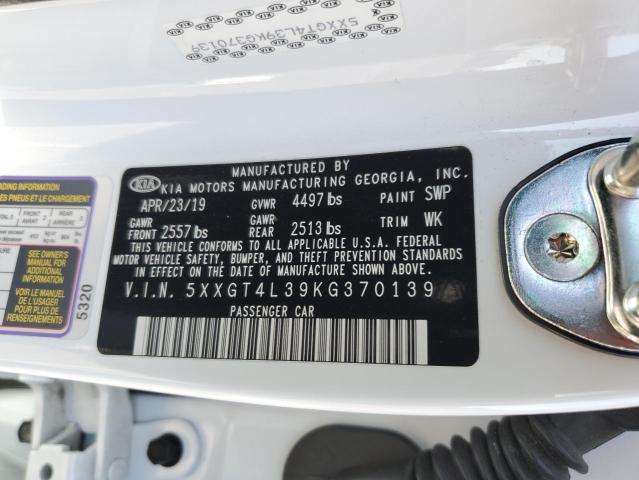 5XXGT4L39KG370139 - 2019 KIA OPTIMA LX Weiß Foto 12