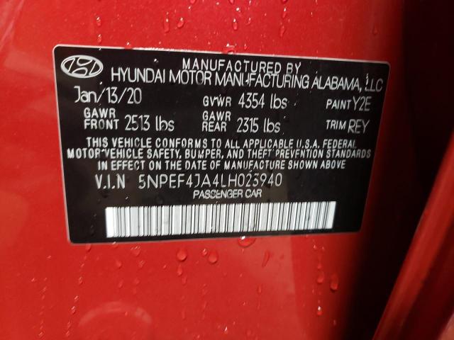 5NPEF4JA4LH023940 - 2020 HYUNDAI SONATA SEL RED photo 13