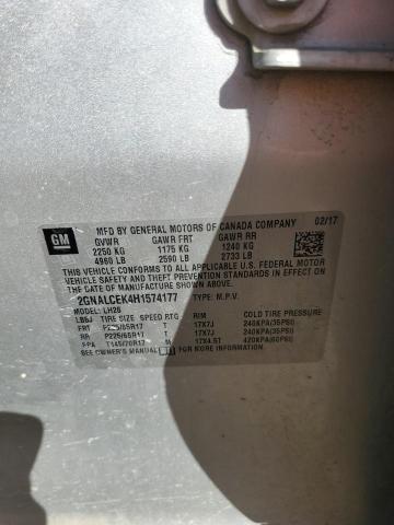 2GNALCEK4H1574177 - 2017 CHEVROLET EQUINOX LT SILVER photo 13