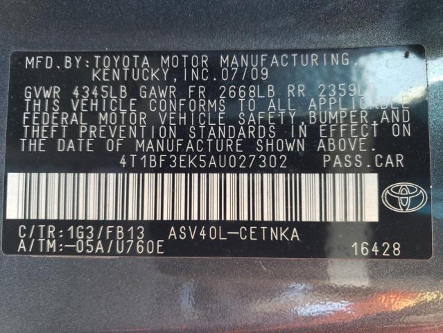 4T1BF3EK5AU027302 - 2010 TOYOTA CAMRY BASE GRAY photo 12