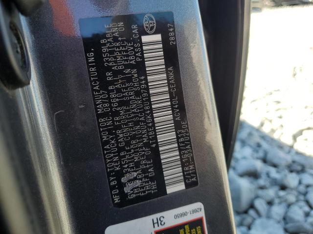 4T1BE46K48U197944 - 2008 TOYOTA CAMRY CE GRAY photo 12