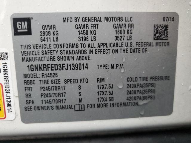 1GNKRFED3FJ139014 - 2015 CHEVROLET TRAVERSE LS WHITE photo 14