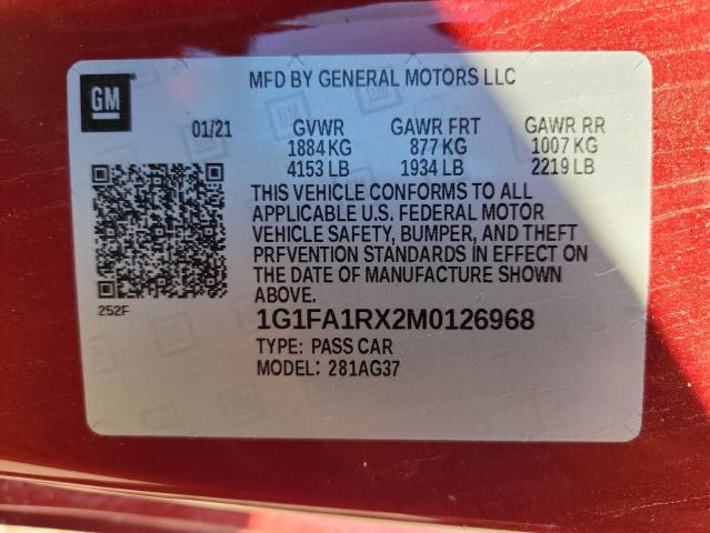 1G1FA1RX2M0126968 - 2021 CHEVROLET CAMARO LS RED photo 12
