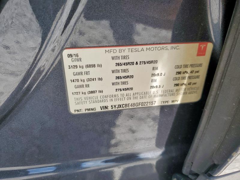 5YJXCBE48GF022157 - 2016 TESLA MODEL X GRAY photo 13