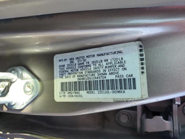 1NXBR12E61Z449704 - 2001 TOYOTA COROLLA CE ვერცხლისფერი ფოტო 13