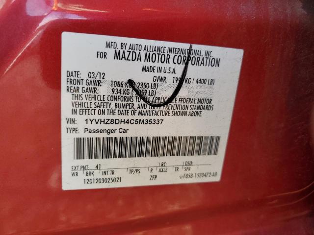 1YVHZ8DH4C5M35337 - 2012 MAZDA 6 I RED photo 12