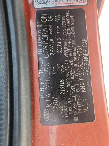 KNAFE121785018787 - 2008 KIA SPECTRA EX ORANGE photo 12
