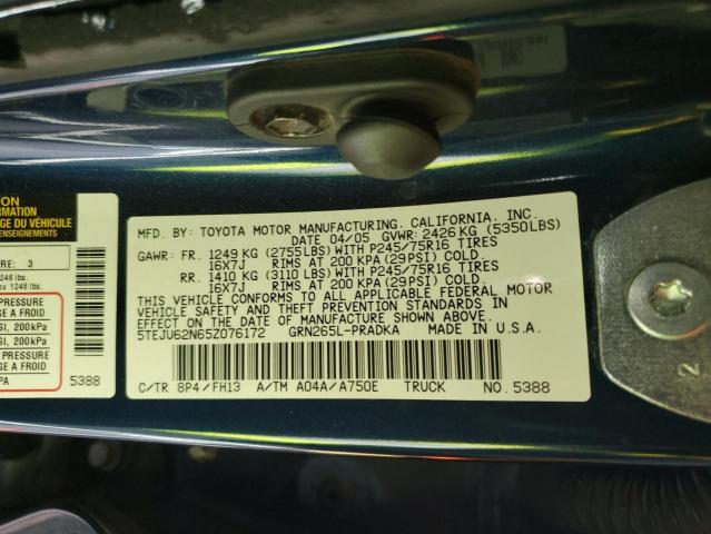 5TEJU62N65Z076172 - 2005 TOYOTA TACOMA DOUBLE CAB PRERUNNER BLUE photo 12