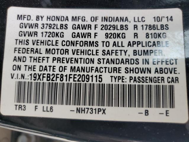 19XFB2F81FE209115 - 2015 HONDA CIVIC EX BLACK photo 12