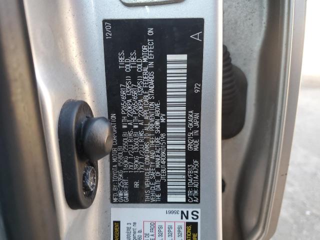 JTEBU14R08K015198 - 2008 TOYOTA 4RUNNER SR5 SILVER photo 14