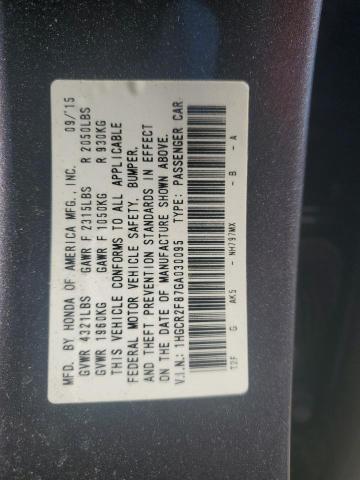 1HGCR2F87GA030095 - 2016 HONDA ACCORD EXL Сұр фото 13