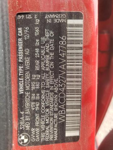 WBACD4327VAV47786 - 1997 BMW 328 I AUTOMATIC Красный фото 12