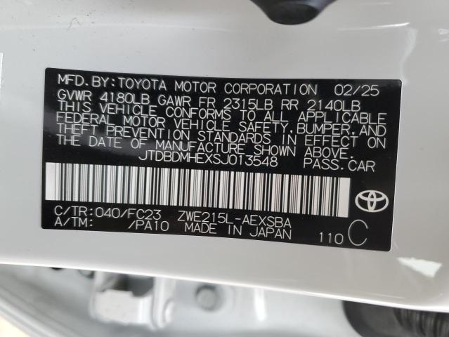 JTDBDMHEXSJ013548 - 2025 TOYOTA COROLLA LE WHITE photo 12