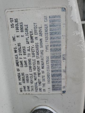 1HGCM55137A177504 - 2007 HONDA ACCORD VALUE 白色 照片 12