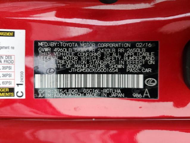 JTHSM5BCXG5001654 - 2016 LEXUS RC 300 RED photo 13