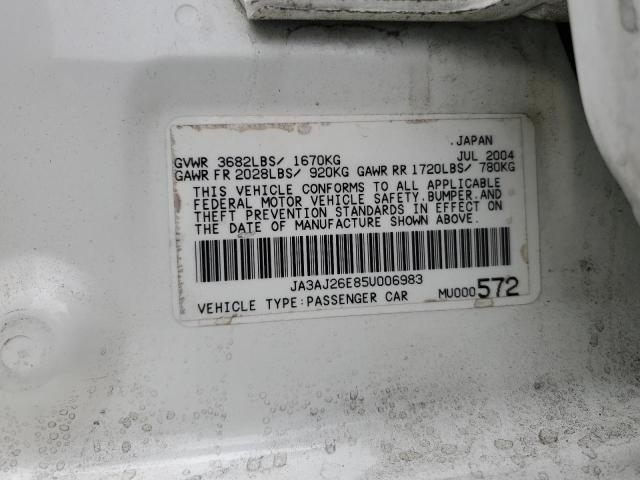 JA3AJ26E85U006983 - 2005 MITSUBISHI LANCER ES WHITE photo 12