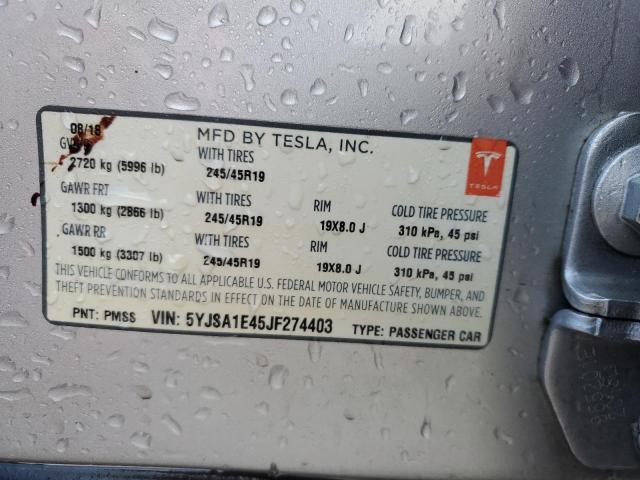 5YJSA1E45JF274403 - 2018 TESLA MODEL S ნაცრისფერი ფოტო 13