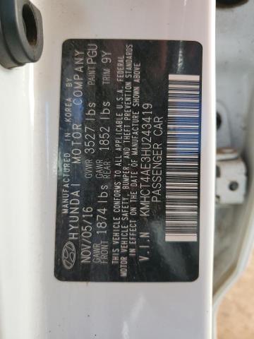 KMHCT4AE3HU243419 - 2017 HYUNDAI ACCENT SE 白色 照片 12