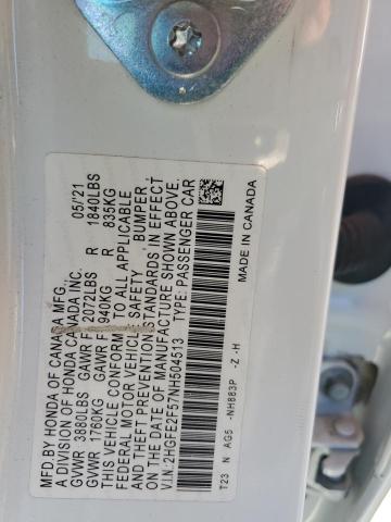 2HGFE2F57NH504513 - 2022 HONDA CIVIC SPORT Beyaz fotoğraf 12