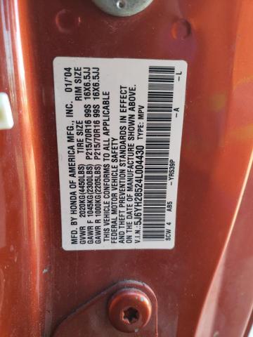 5J6YH28524L004430 - 2004 HONDA ELEMENT EX ORANGE photo 13