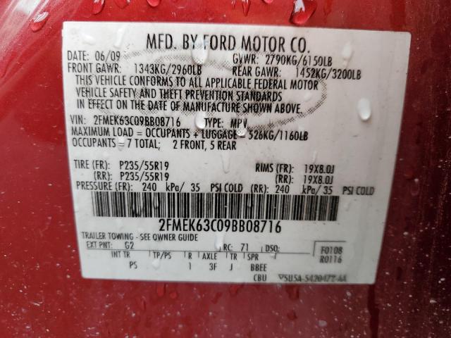 2FMEK63C09BB08716 - 2009 FORD FLEX LIMITED RED photo 13