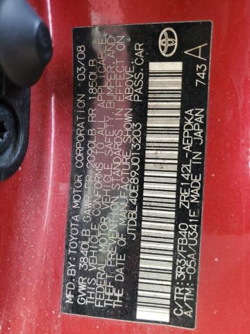 JTDBL40E89J013203 - 2009 TOYOTA COROLLA BASE RED photo 12