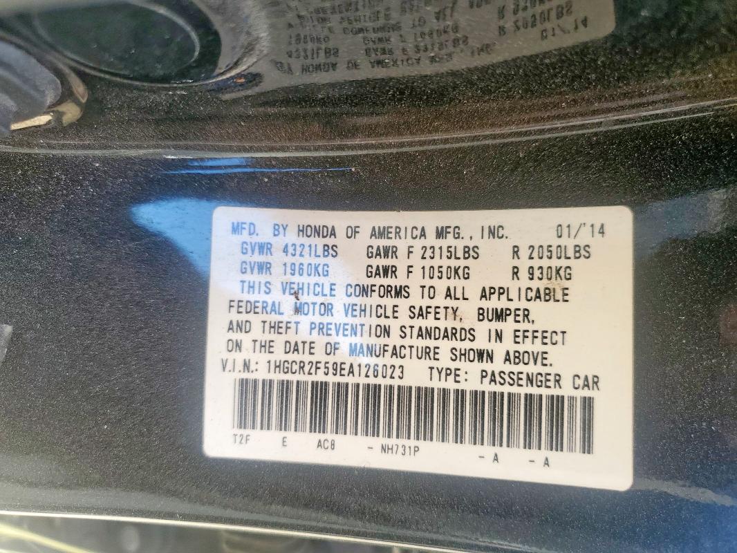 1HGCR2F59EA126023 - 2014 HONDA ACCORD SPORT შავი ფოტო 12