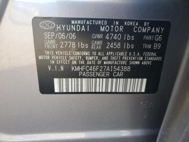 KMHFC46F27A154388 - 2007 HYUNDAI AZERA SE GRAY photo 12