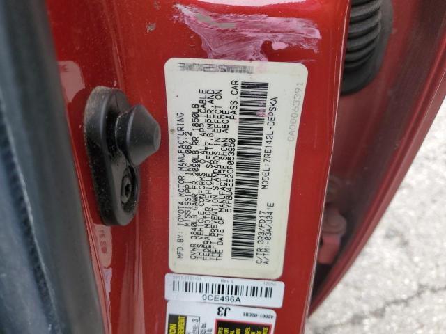 5YFBU4EE2CP053950 - 2012 TOYOTA COROLLA BASE 红色 照片 13