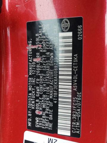 4T1BF3EKXAU089715 - 2010 TOYOTA CAMRY BASE RED photo 12