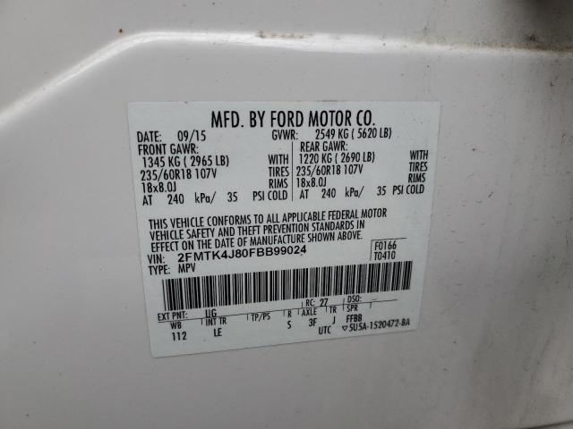 2FMTK4J80FBB99024 - 2015 FORD EDGE SEL WHITE photo 12