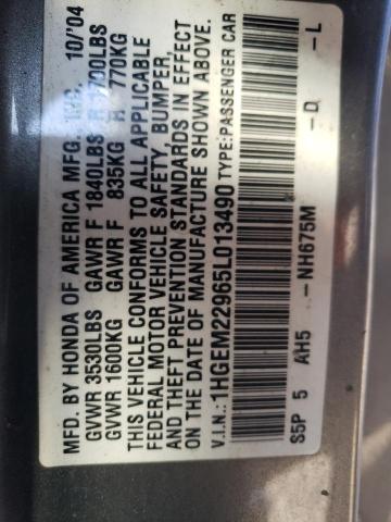 1HGEM22965L013490 - 2005 HONDA CIVIC EX SILVER photo 12