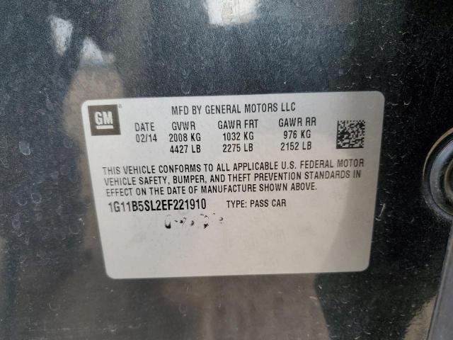 1G11B5SL2EF221910 - 2014 CHEVROLET MALIBU LS შავი ფოტო 12