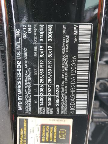 4JGDA5HB2DA120086 - 2013 MERCEDES-BENZ ML 350 4MATIC BLACK photo 13