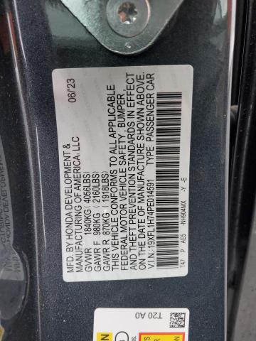 19XFL1H74PE014591 - 2023 HONDA CIVIC EXL GRAY photo 12