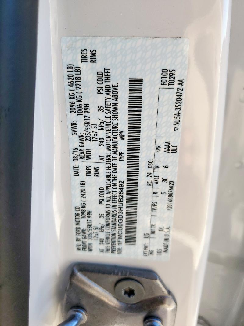 1FMCU0GD3HUB26492 - 2017 FORD ESCAPE SE WHITE photo 13