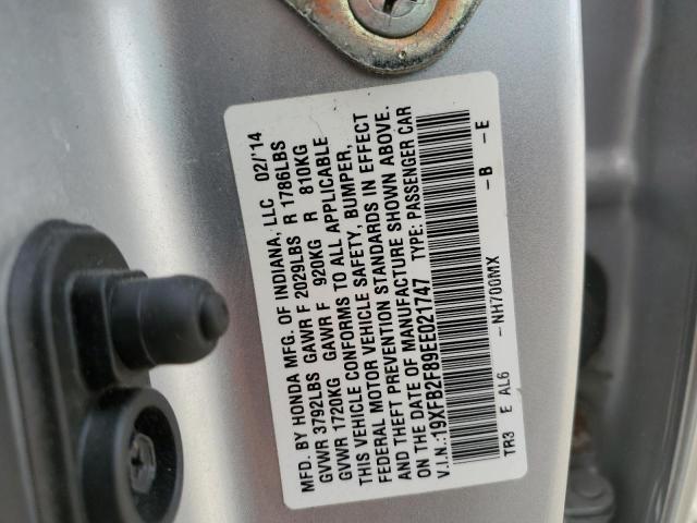 19XFB2F89EE021747 - 2014 HONDA CIVIC EX SILVER photo 13