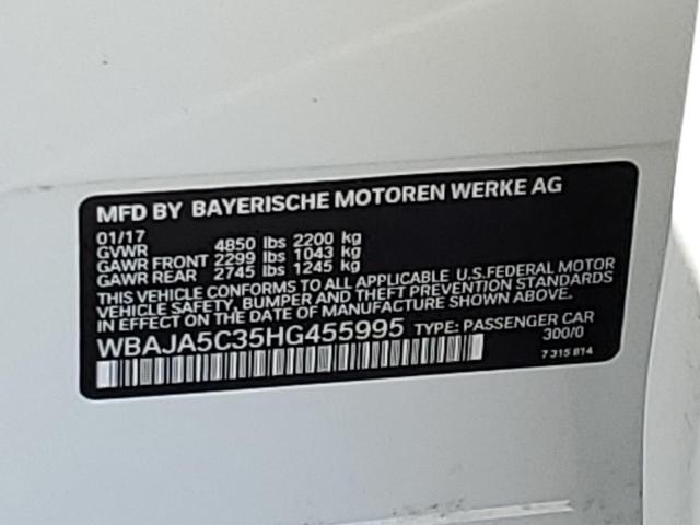 WBAJA5C35HG455995 - 2017 BMW 530 I WHITE photo 12