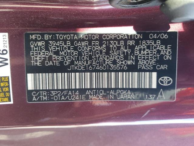 JTKDE167460135576 - 2006 TOYOTA SCION TC ბურგუნდია ფოტო 12