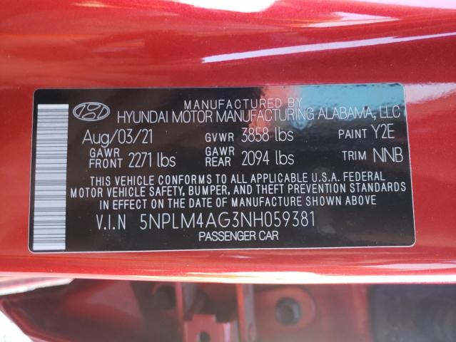 5NPLM4AG3NH059381 - 2022 HYUNDAI ELANTRA SEL RED photo 12