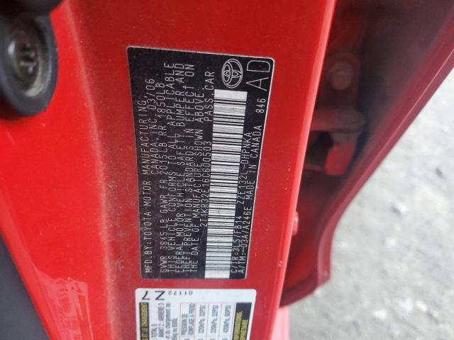 2T1KR32E16C600503 - 2006 TOYOTA COROLLA MA XR RED photo 12