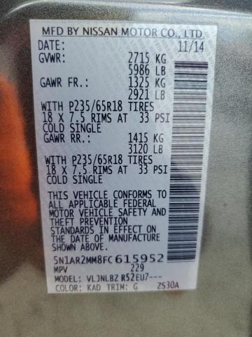 5N1AR2MM8FC615952 - 2015 NISSAN PATHFINDER S Grau Foto 13