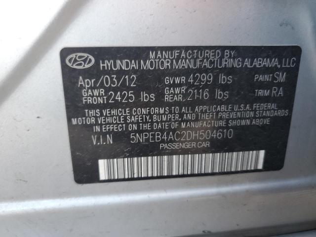 5NPEB4AC2DH504610 - 2013 HYUNDAI SONATA GLS Silber Foto 12