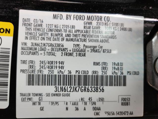 3LN6L2JK7GR633856 - 2016 LINCOLN MKZ 黑色 照片 12